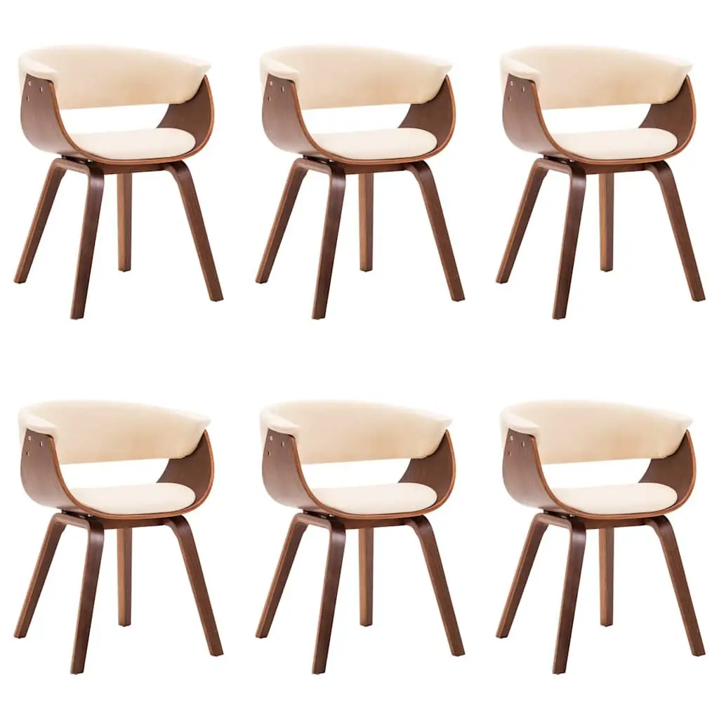 Dining Chairs Cream 6 Piece Bent Wood Frame Faux Leather Upholstered