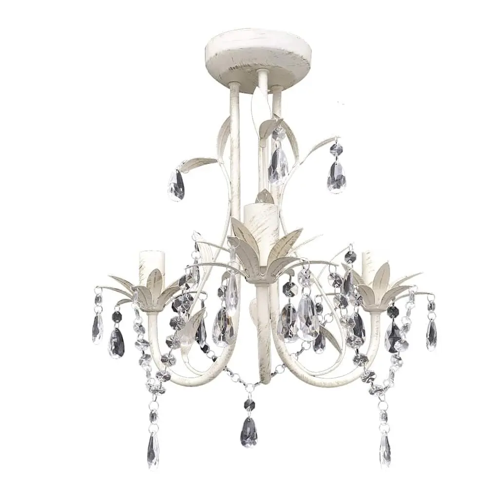 Crystal Pendant Ceiling Lamp Chandelier White Set of 2 Elegant Foyer Dining Room