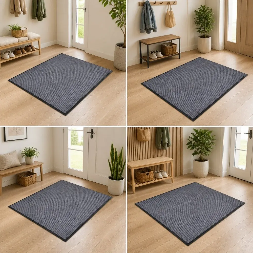 Door Mats Grey 90x60 cm Non-Slip Backing Indoor Outdoor Entrance Mats 4 Piece