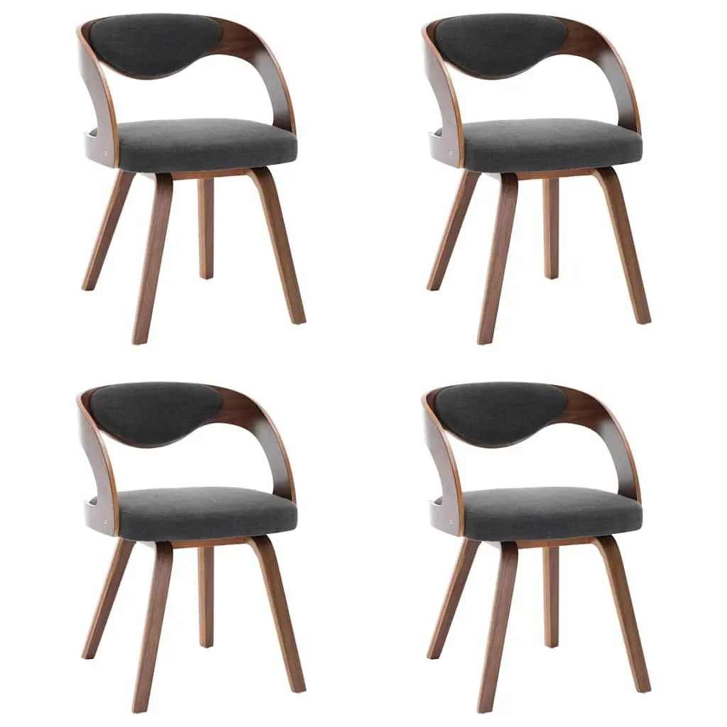 Dining Chairs Grey Fabric Upholstered 4 Piece Bent Wood Frame Kitchen Seating