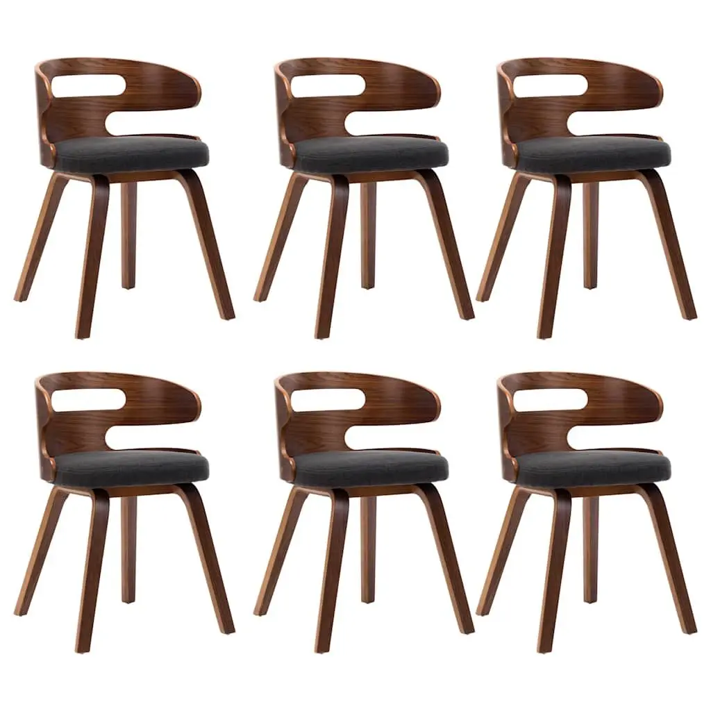 Dining Chairs Grey Fabric Upholstered 6 Piece Bent Wood Frame Kitchen Seating