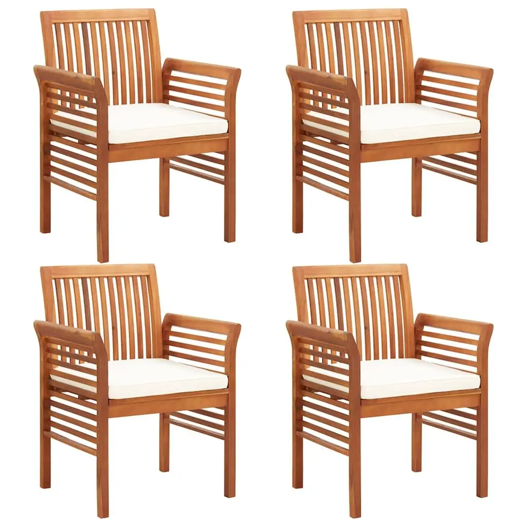 5 Piece Outdoor Dining Set Brown Solid Wood Acacia Table Chairs Cushions Patio