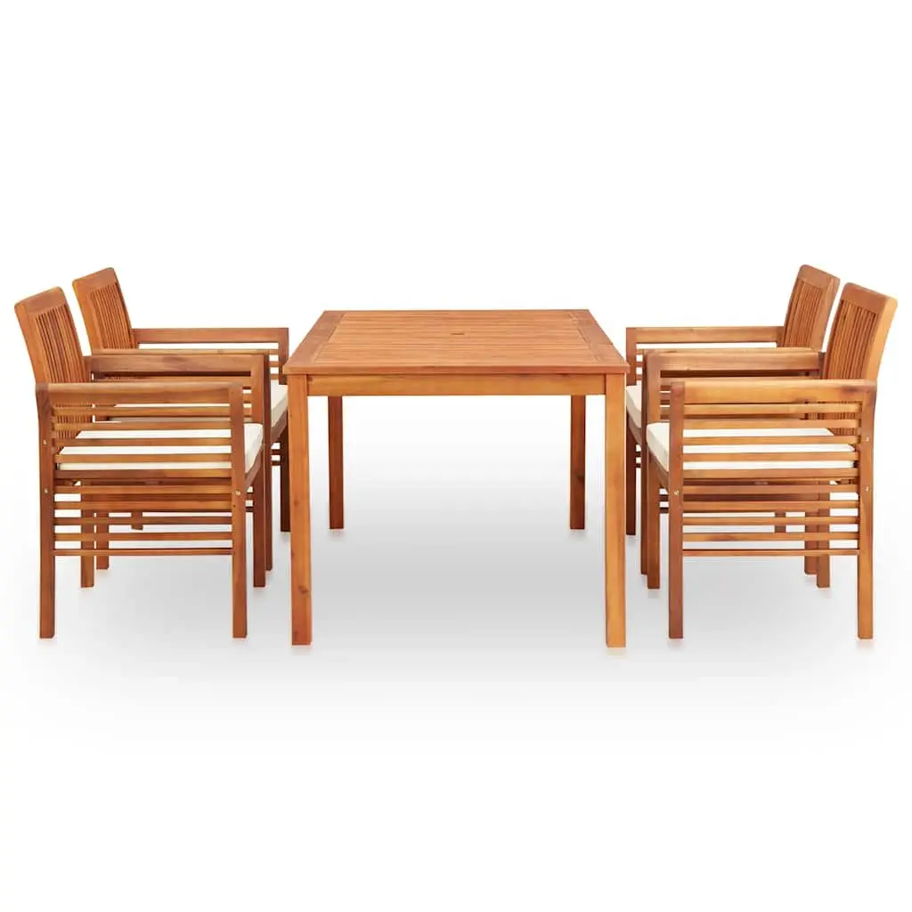 5 Piece Outdoor Dining Set Brown Solid Wood Acacia Table Chairs Cushions Patio