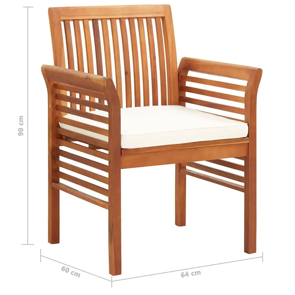 5 Piece Outdoor Dining Set Brown Solid Wood Acacia Table Chairs Cushions Patio