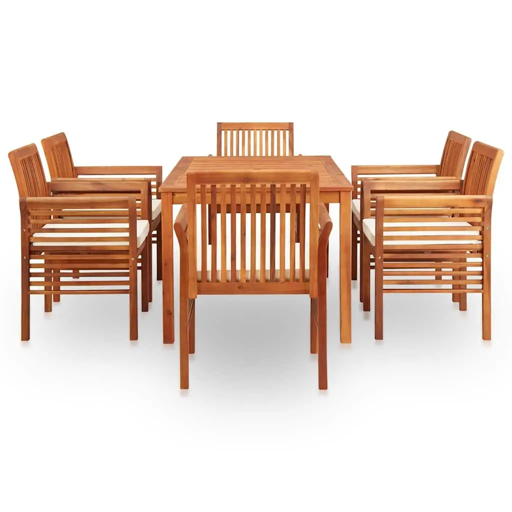 7 Piece Outdoor Dining Set Brown Solid Wood Acacia Table Chairs Cushions Patio