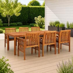 Concise 7 Piece Acacia Wood Dining Set for Outdoors