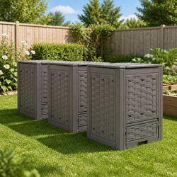 Garden Composters 3 pcs Brown 60x60x83 cm 900L Rattan Look Outdoor Waste Bins