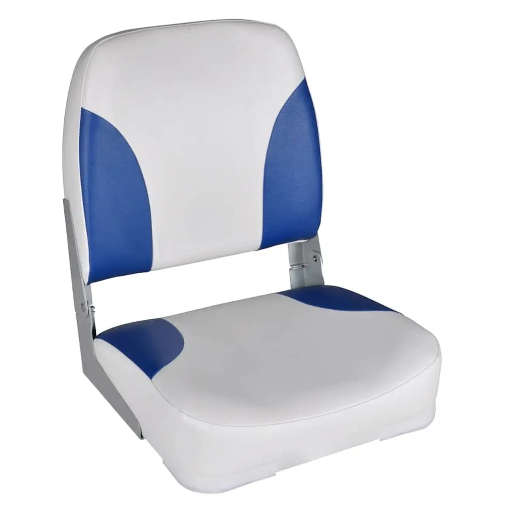 Boat Seats Blue White 2 pcs Foldable Backrest Weatherproof Plastic Compression Foam Padding