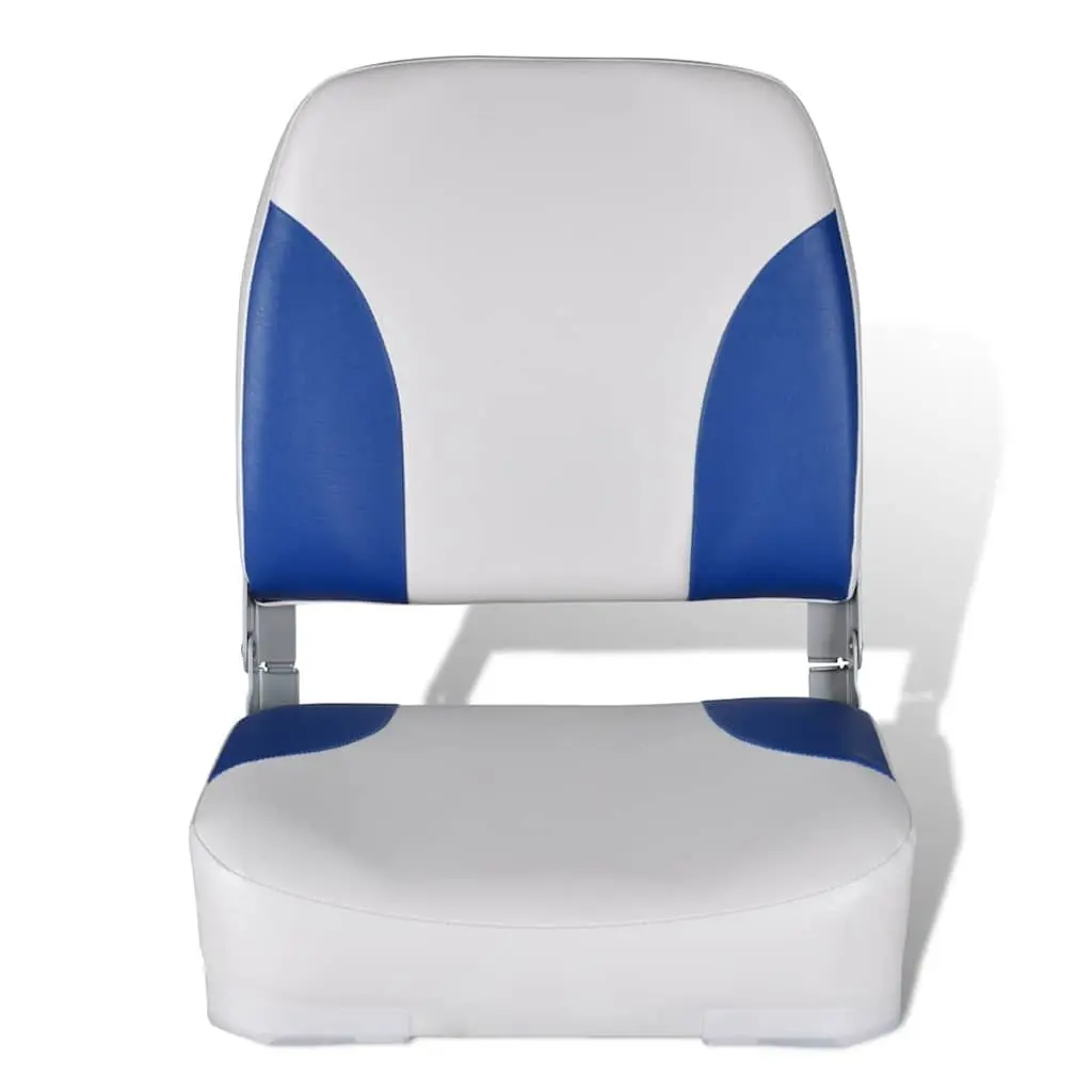 Boat Seats Blue White 2 pcs Foldable Backrest Weatherproof Plastic Compression Foam Padding