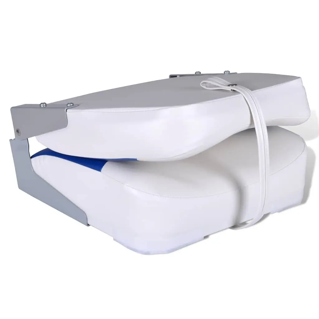 Boat Seats Blue White 2 pcs Foldable Backrest Weatherproof Plastic Compression Foam Padding