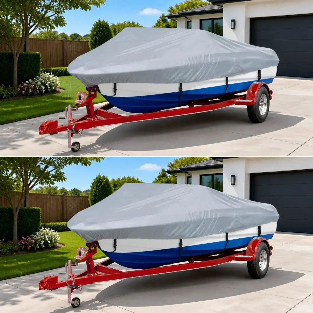 Boat Cover Grey 2pcs Waterproof Heavy Duty Storage Protection Mooring