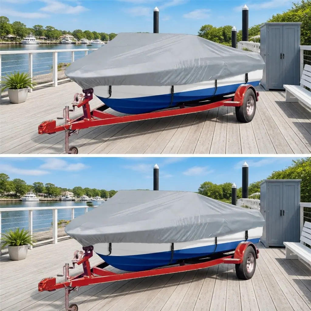 Boat Storage Covers Grey 427-488cm Heavy Duty Mooring Protection 2 Piece