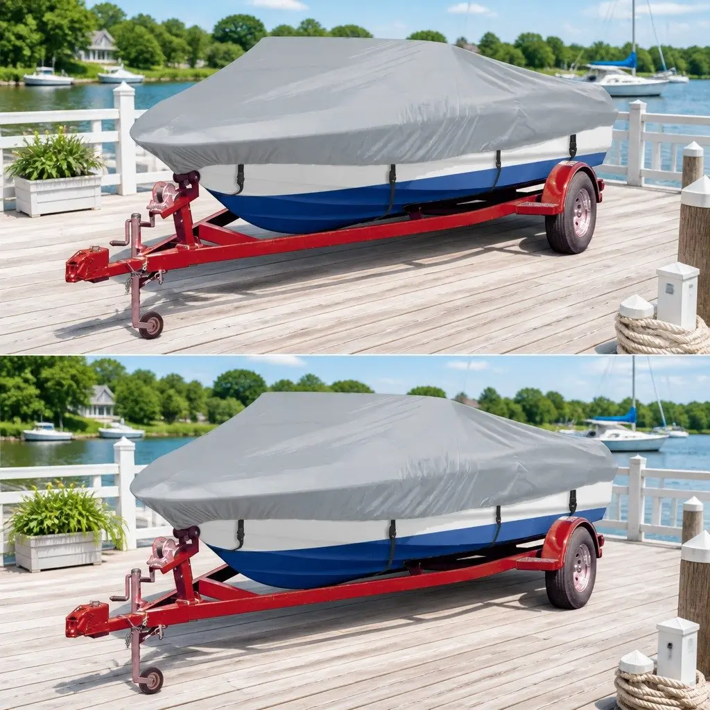 Grey Heavy Duty Boat Storage Cover 2 Pieces Waterproof Durable Protection