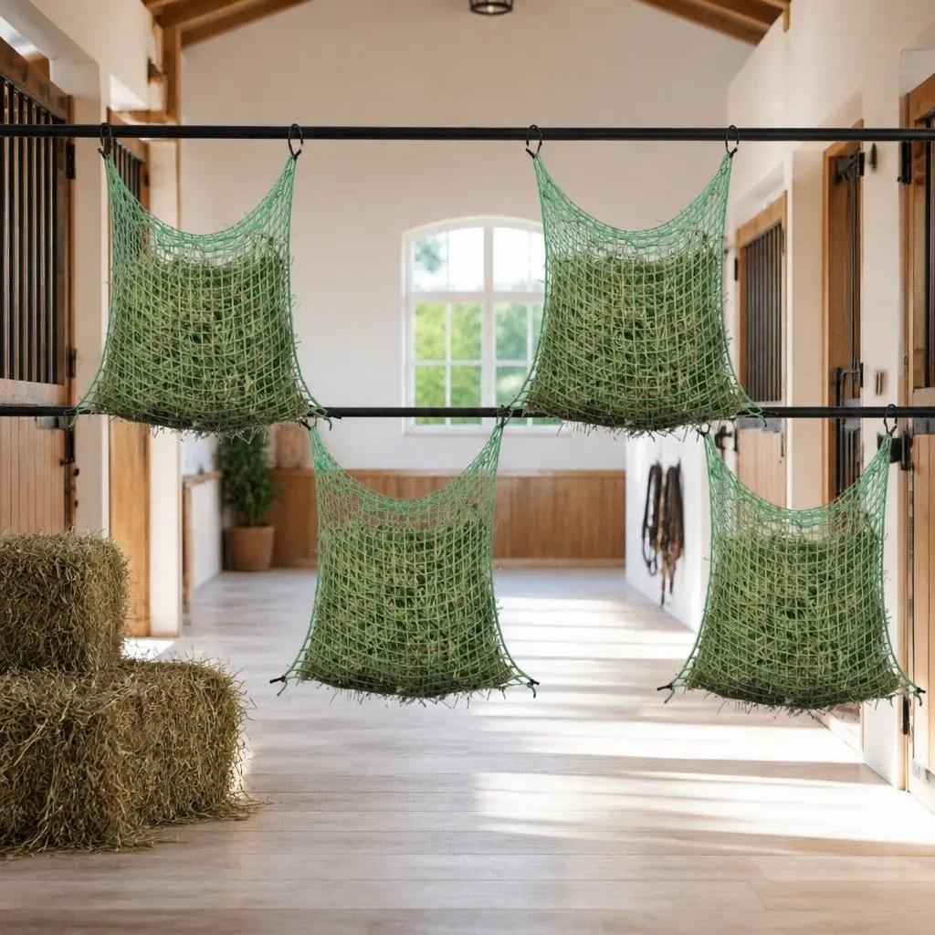 Hay Nets Green Square 0.9x1 m Finely Woven Mesh Slow Eating for Horses and Ponies