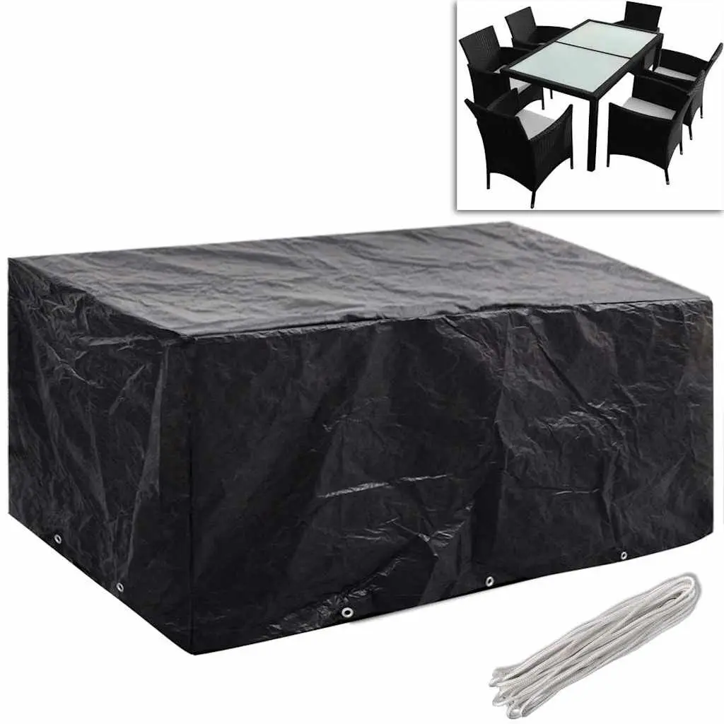 Garden Furniture Covers Black 240x140cm Protective for 6 Person Rattan Set with 10 Eyelets