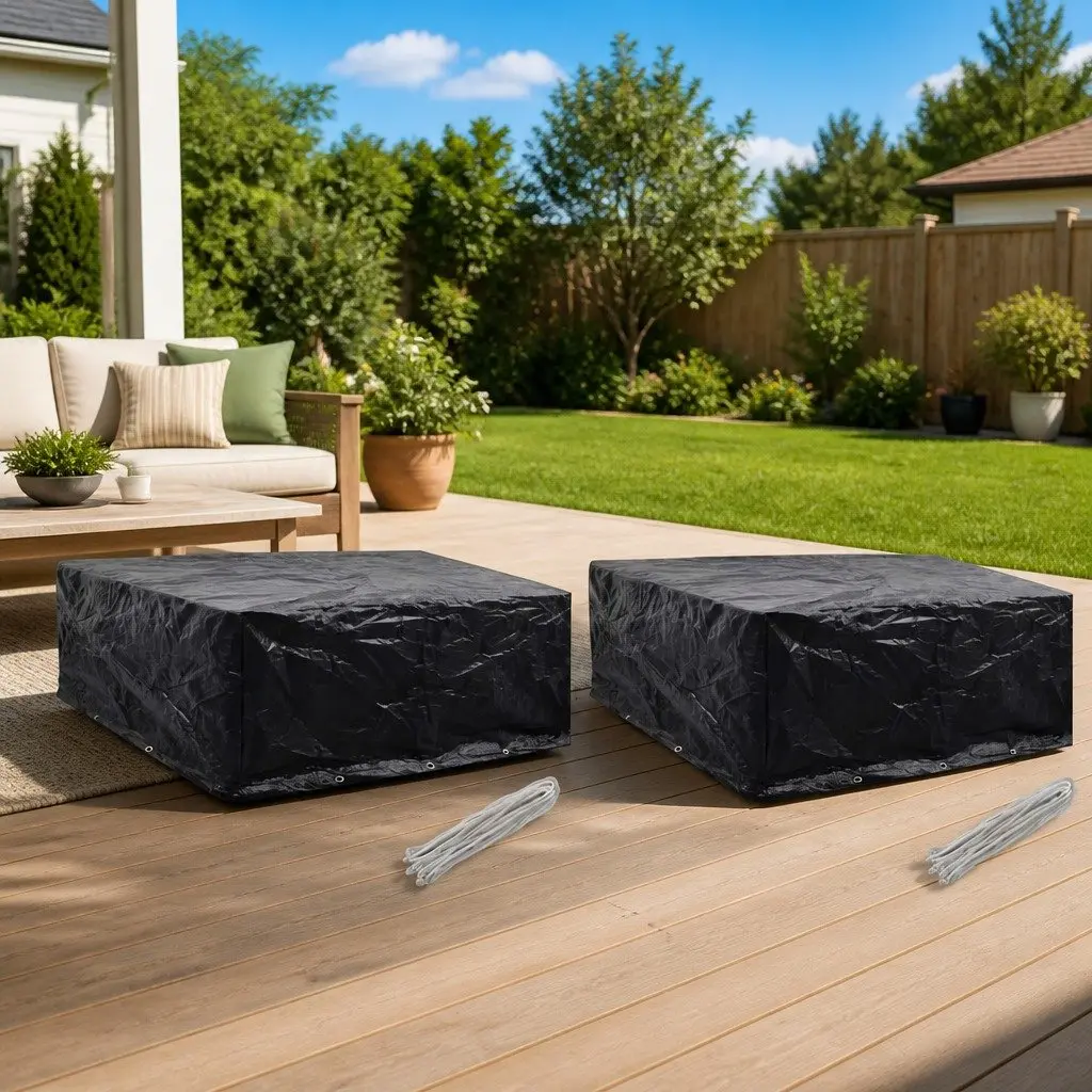 Garden Furniture Cover 260x260x90cm Black Outdoor Rattan Protection 2 Pack