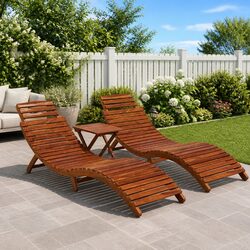 Compact and Durable 3-Piece Wooden Sun Lounger Set