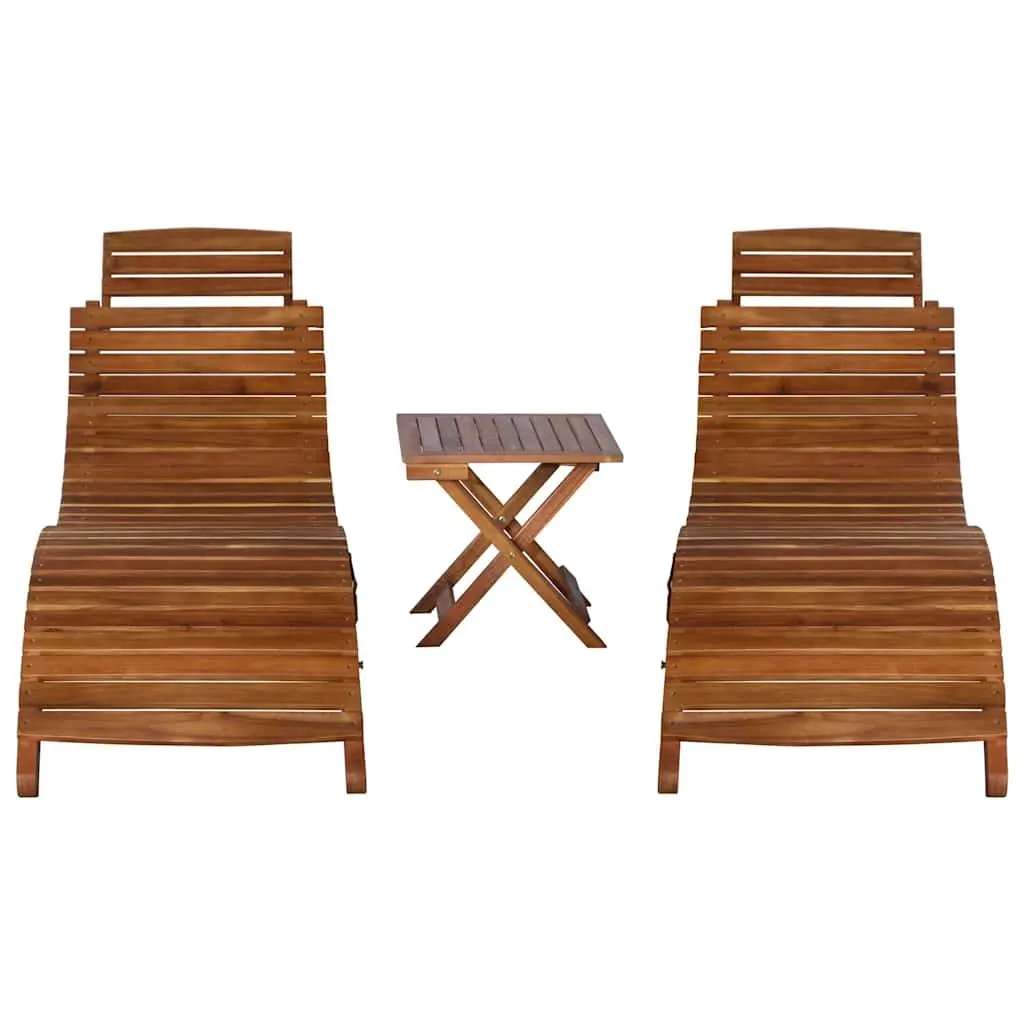 3-Piece Wooden Sun Lounger Set