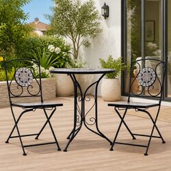 Mosaic Bistro Set 3 Piece Outdoor Garden Patio Furniture Table Chairs Grey