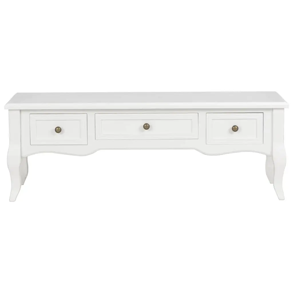 TV Cabinet White 100x35x35 cm Wood Storage Unit with 3 Drawers Living Room