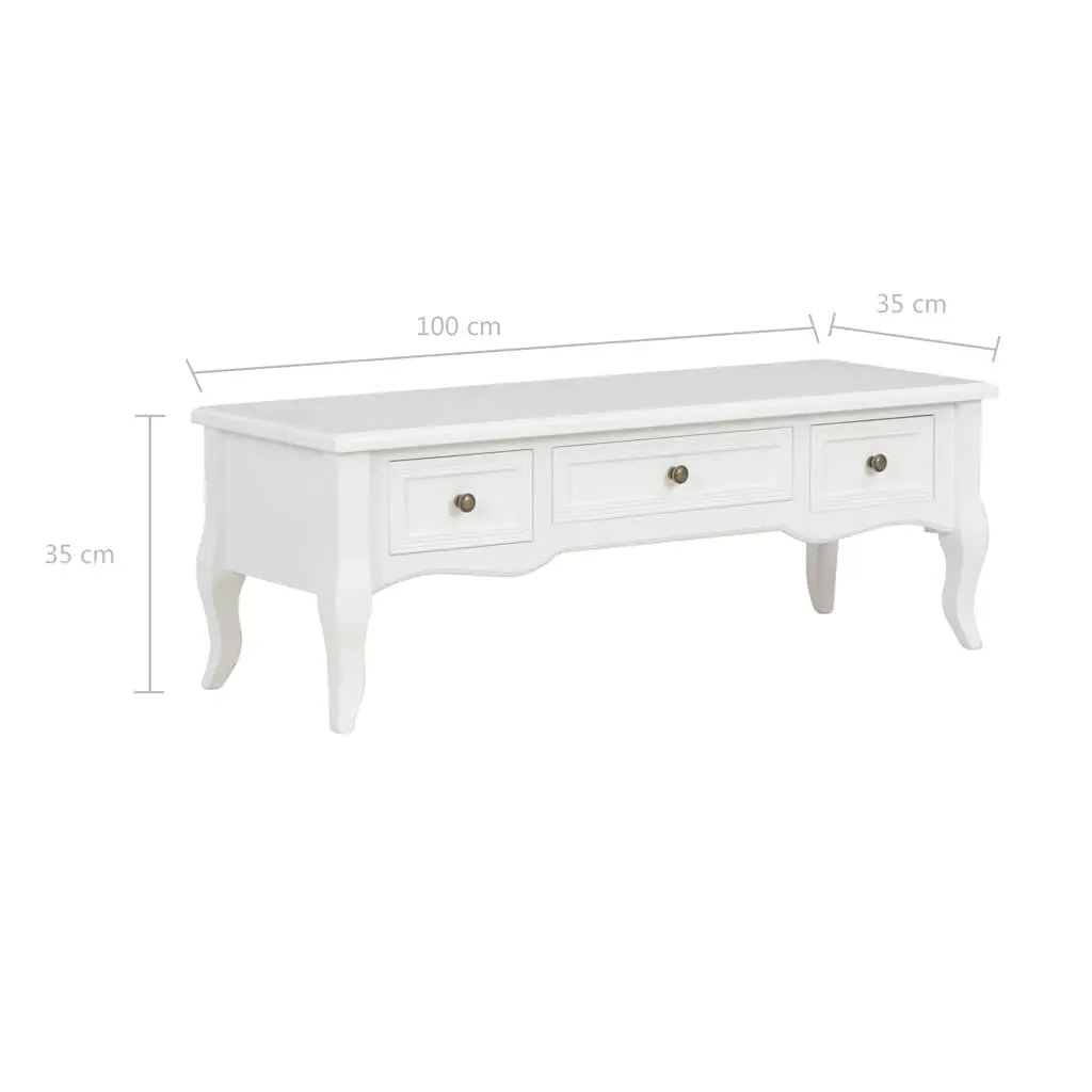 TV Cabinet White 100x35x35 cm Wood Storage Unit with 3 Drawers Living Room