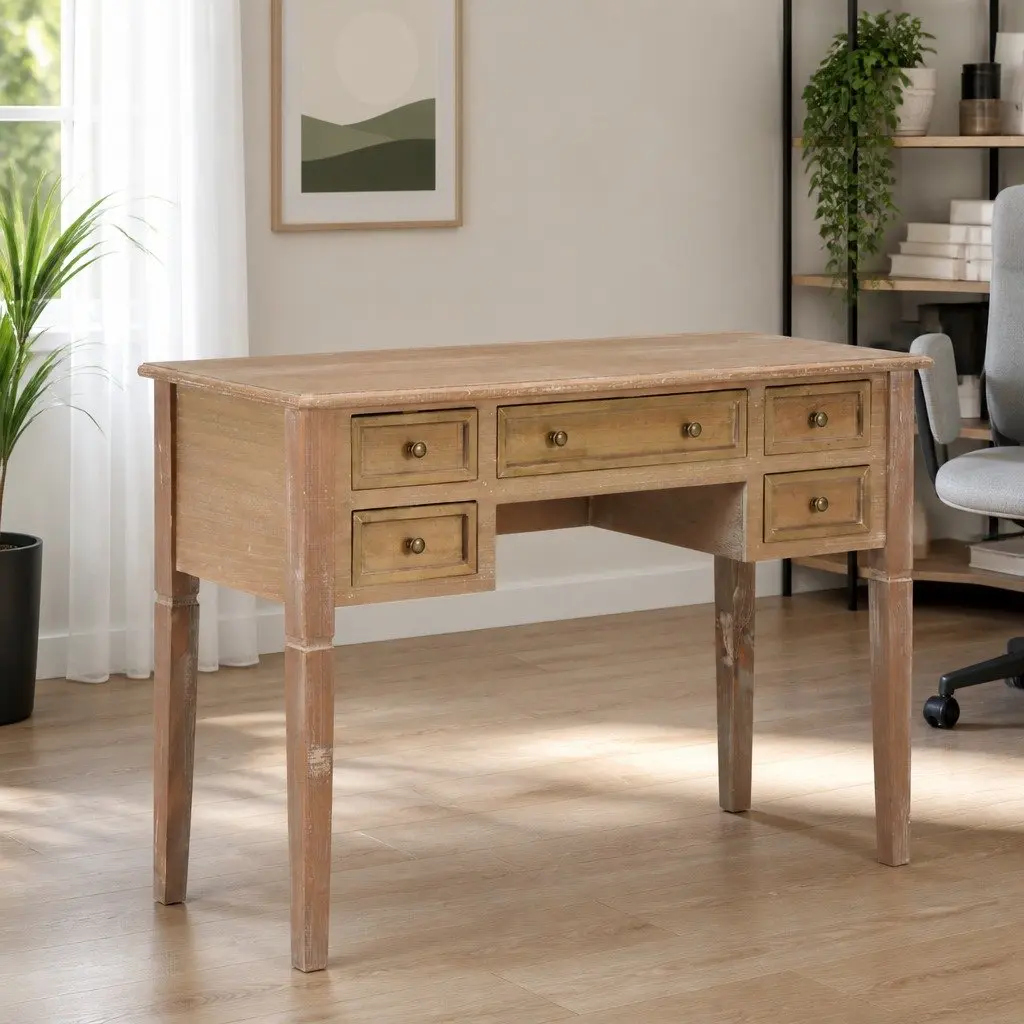 Writing Desk Brown 109.5 x 45 x 77.5 cm Five Large Drawers Spacious Desktop