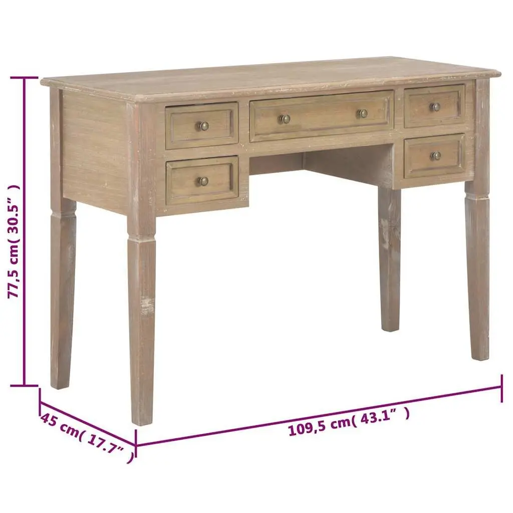 Writing Desk Brown 109.5 x 45 x 77.5 cm Five Large Drawers Spacious Desktop