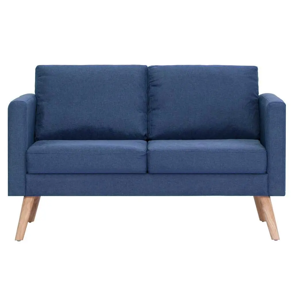 Blue Fabric 2-Seater Sofa Living Room Couch Thick Cushions Removable Covers Sturdy Frame