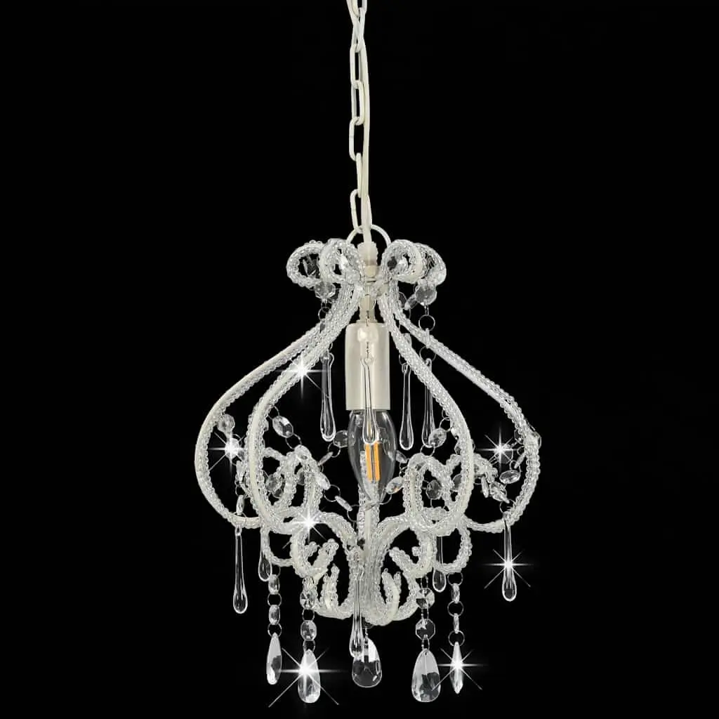 Ceiling Lamp White Round Beaded Flush Mount Light Fixture E14 24cm
