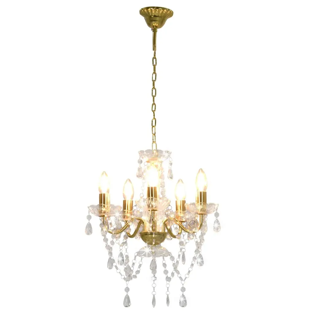 Chandelier Gold Round 5 Arm Crystal Beads Transparent Droplets