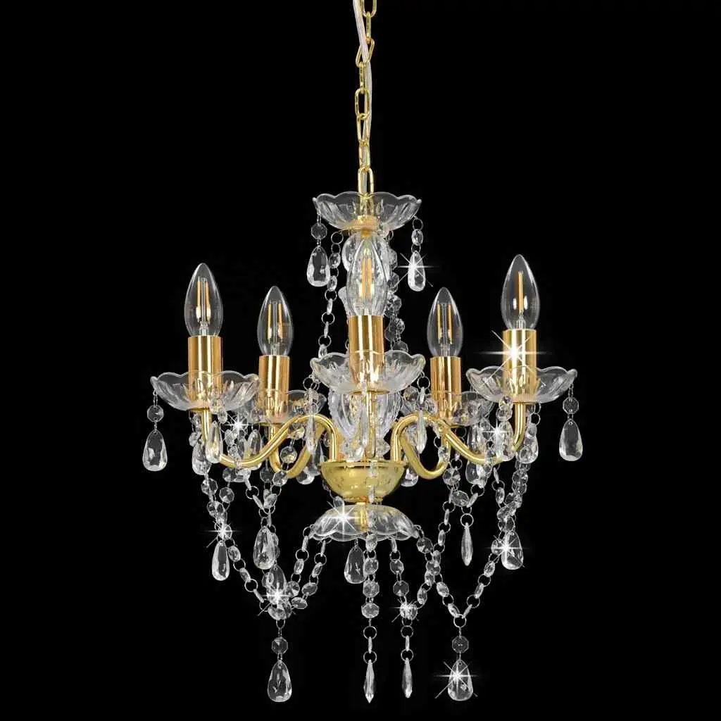 Chandelier Gold Round 5 Arm Crystal Beads Transparent Droplets