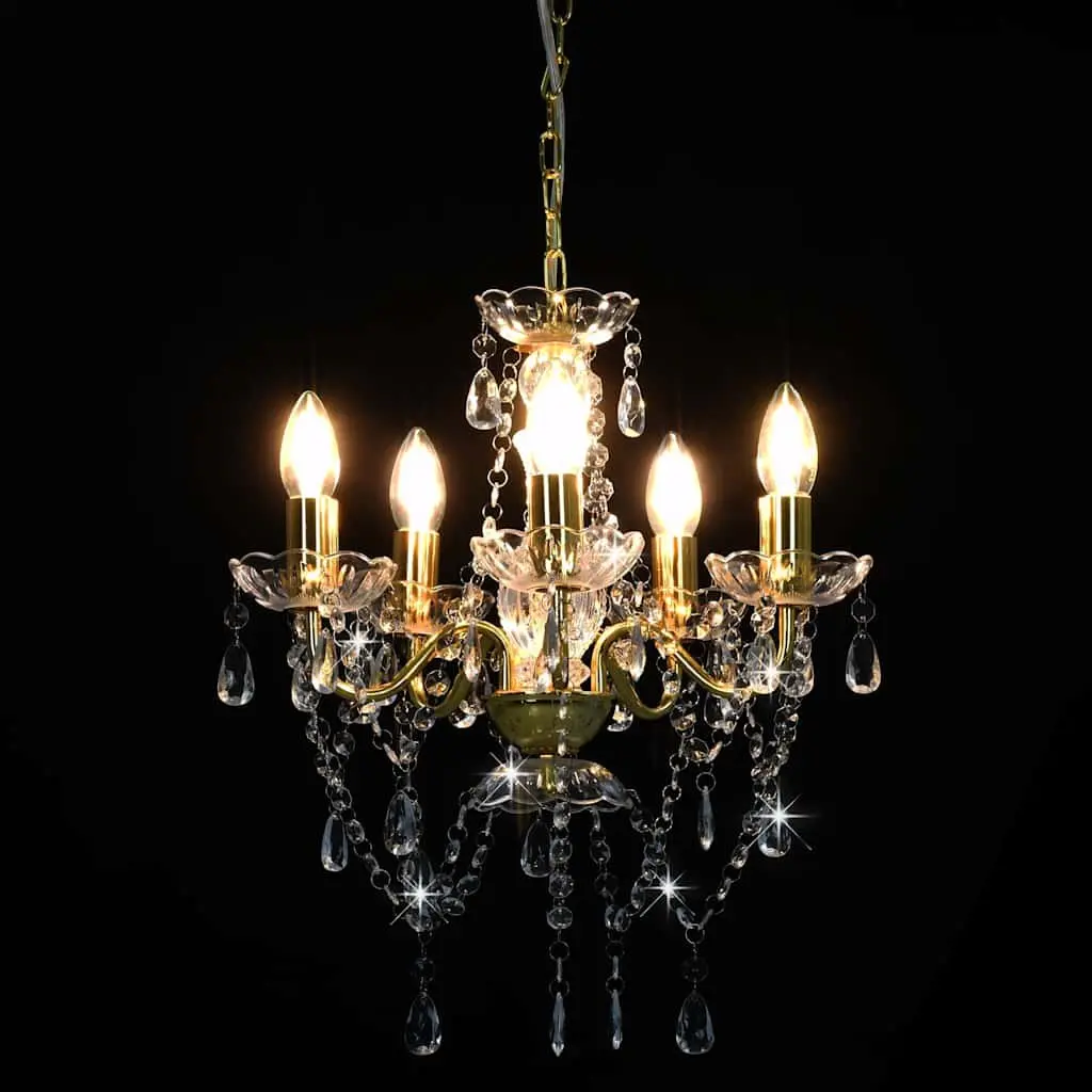 Chandelier Gold Round 5 Arm Crystal Beads Transparent Droplets