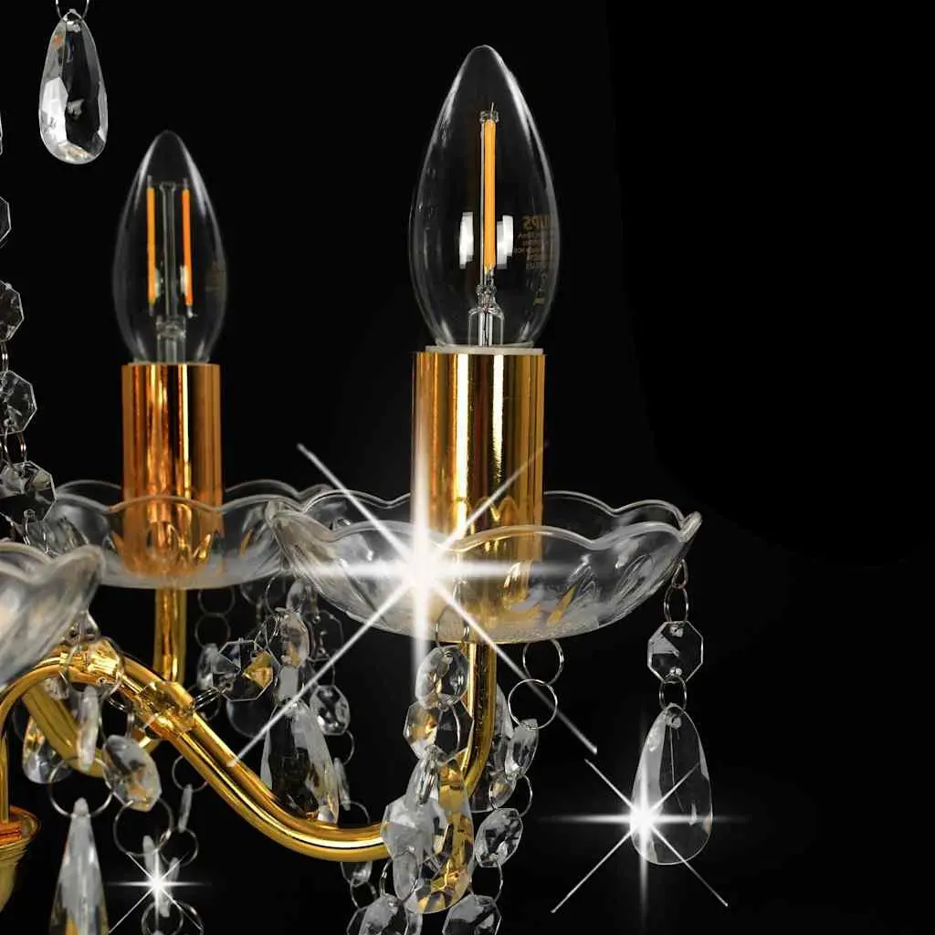 Chandelier Gold Round 5 Arm Crystal Beads Transparent Droplets