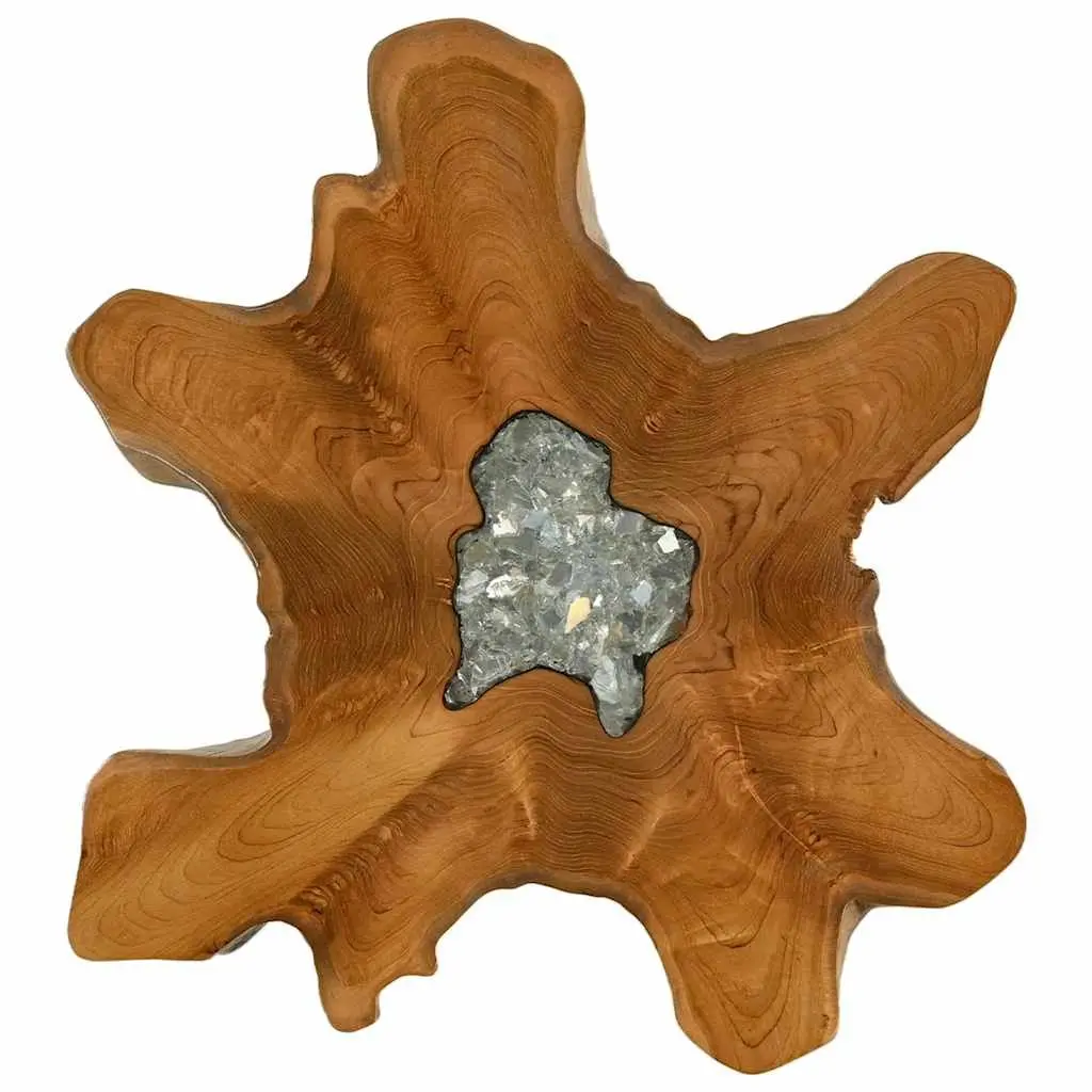 Coffee Table Multicolour 70x45 cm Solid Teak Wood Polyresin Top Handmade Accent Living Room Furniture