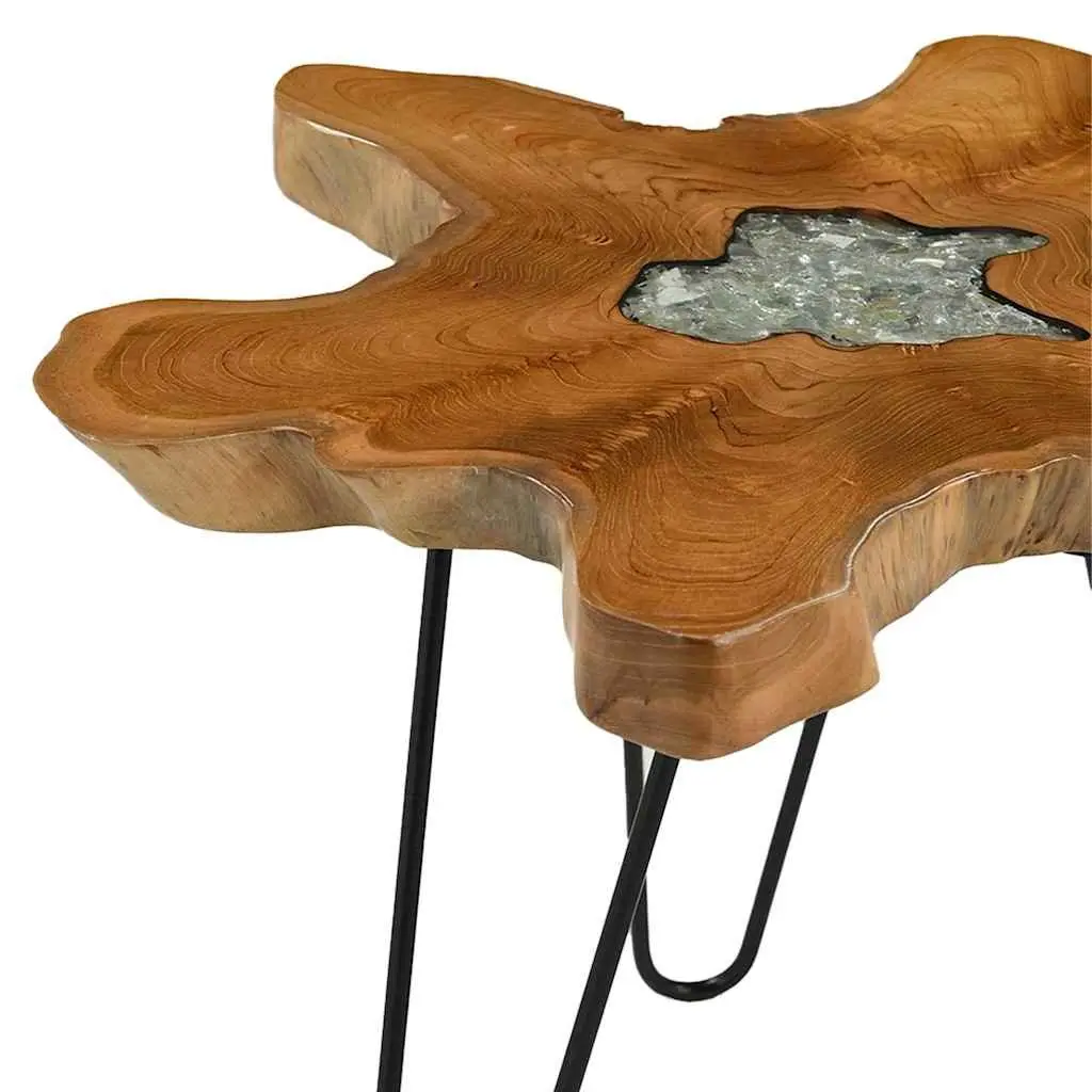 Coffee Table Multicolour 70x45 cm Solid Teak Wood Polyresin Top Handmade Accent Living Room Furniture