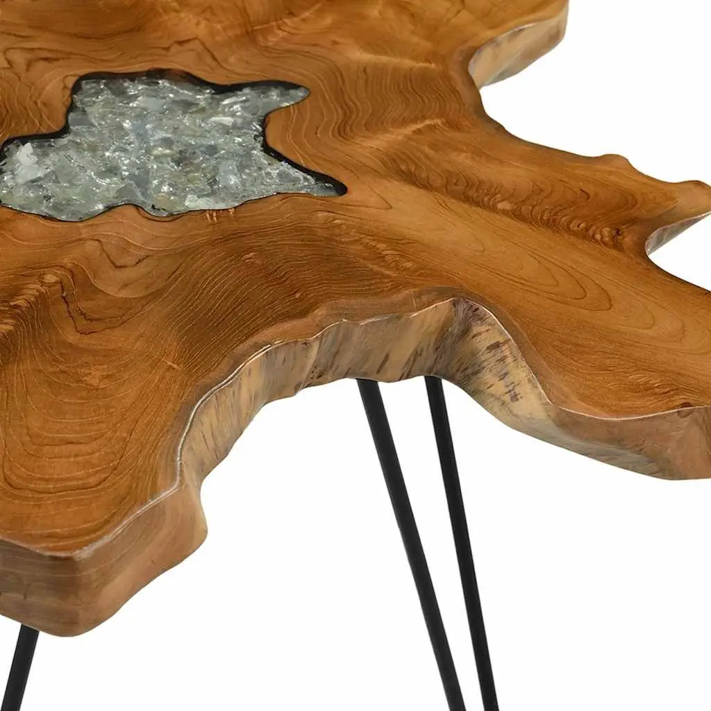 Coffee Table Multicolour 70x45 cm Solid Teak Wood Polyresin Top Handmade Accent Living Room Furniture