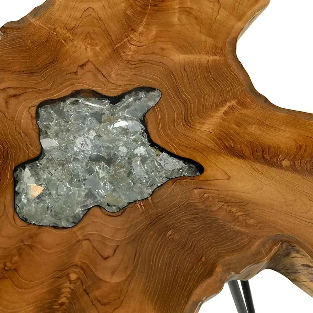 Coffee Table Multicolour 70x45 cm Solid Teak Wood Polyresin Top Handmade Accent Living Room Furniture