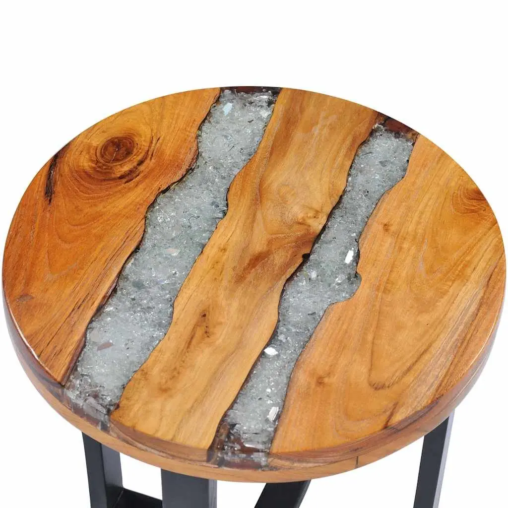 Coffee Table Multicolour 40x45cm Round Solid Teak Wood Mango Wood Polyresin
