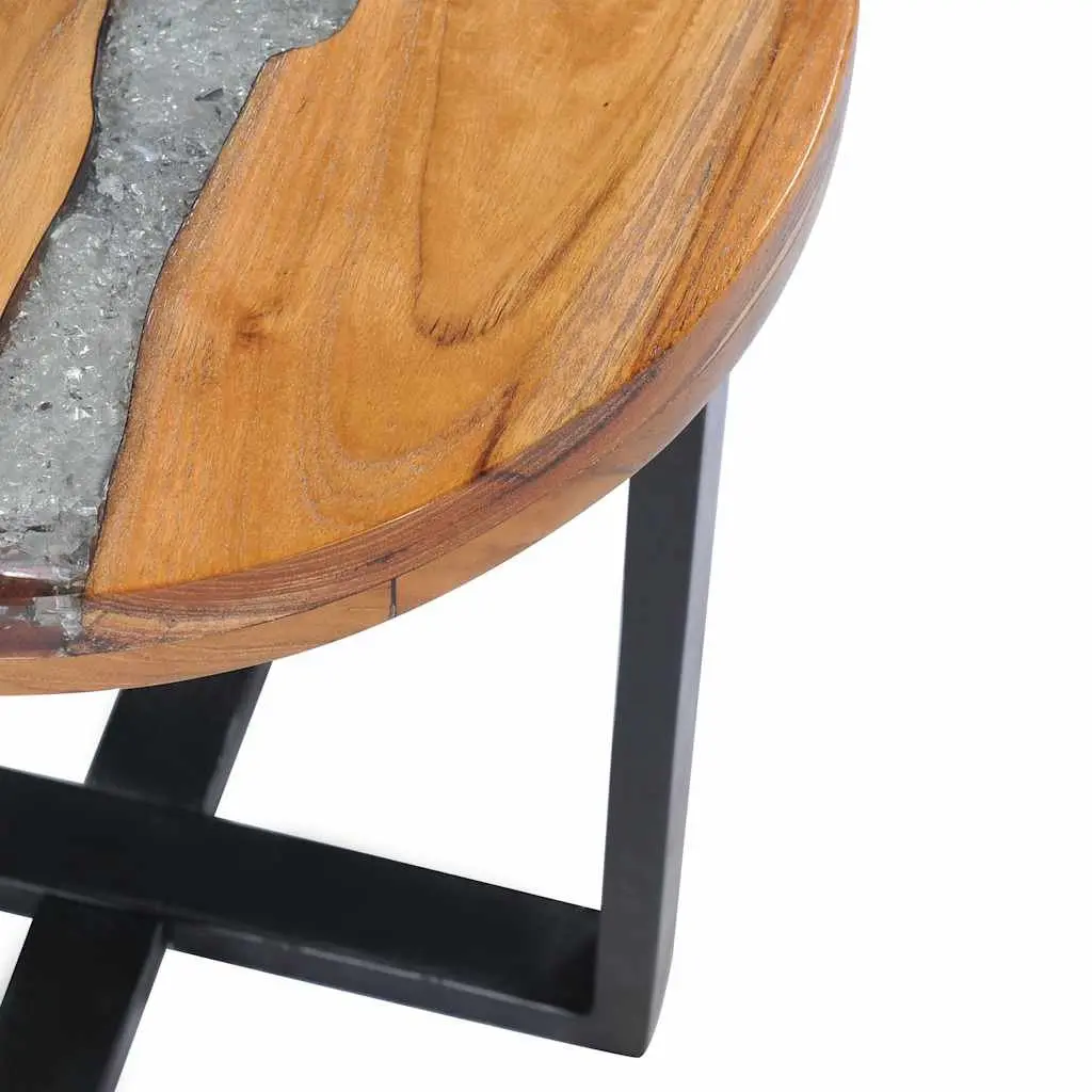 Coffee Table Multicolour 40x45cm Round Solid Teak Wood Mango Wood Polyresin
