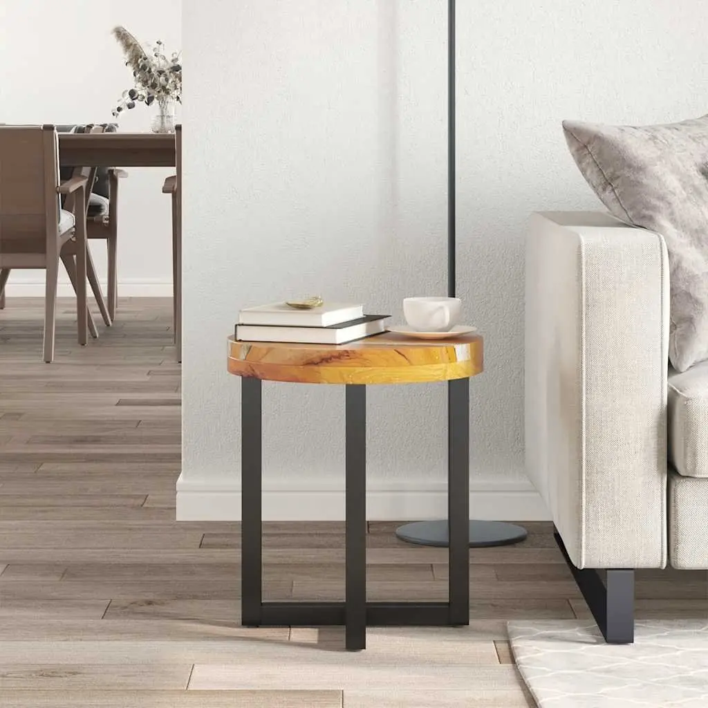 Coffee Table Multicolour 40x45cm Round Solid Teak Wood Mango Wood Polyresin