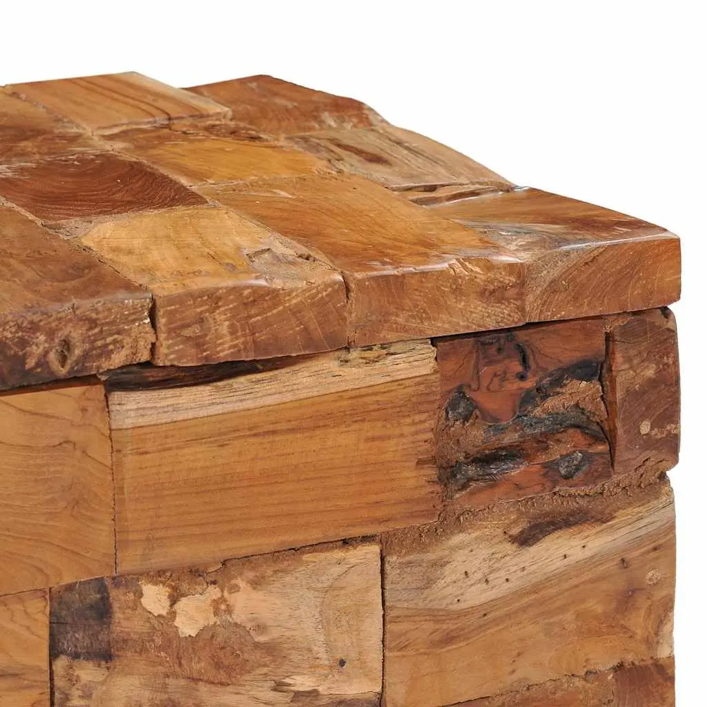 Storage Stool Solid Teak Wood Brown Compact Bedside Table Rustic Mosaic Design