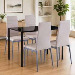 5-Piece Modern Dining Set with Easy-Clean Glass Top