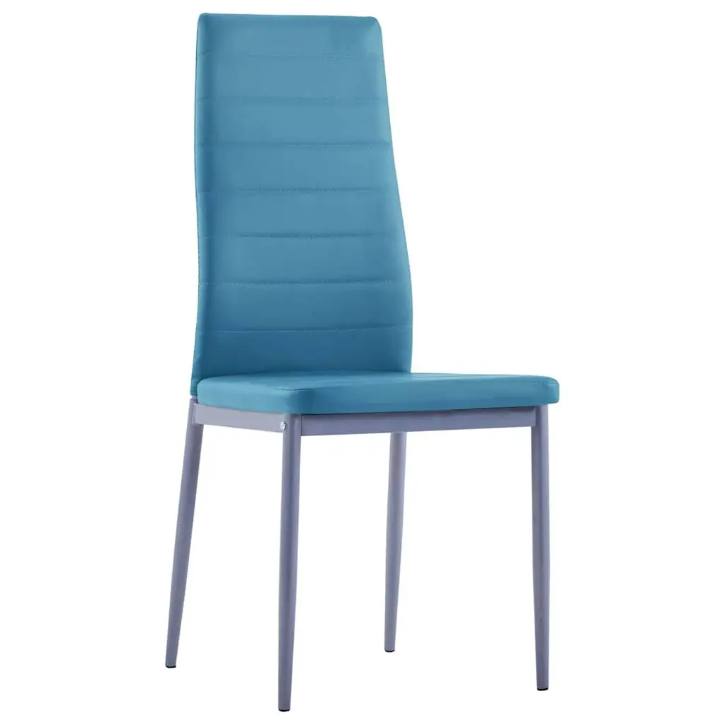 Dining Table Set Blue 7 Piece Modern Kitchen Furniture Tempered Glass Top Faux Leather Upholstered Chairs
