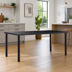 Black Glass Top Dining Table with Metal Frame