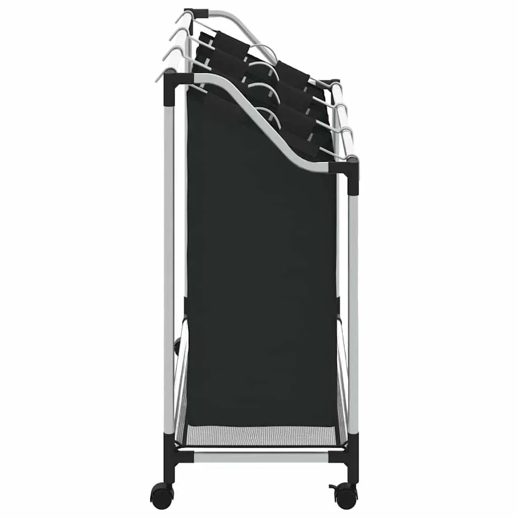 Laundry Sorter Black 3 Bags Steel Frame Wheels Handles Utility Room Organizer