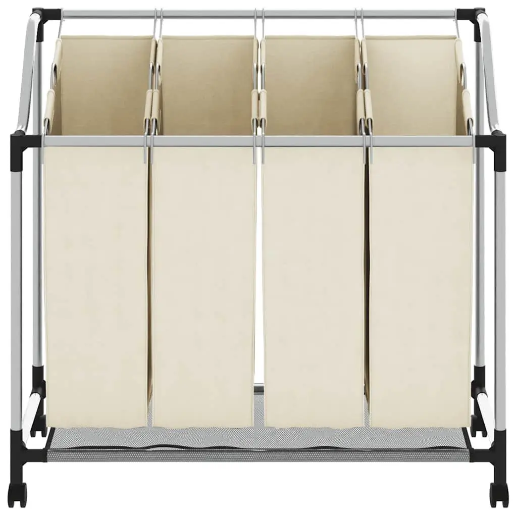 Laundry Sorter Cream 4 Bags Steel Frame Wheels Handles Dirty Clothes Organizer