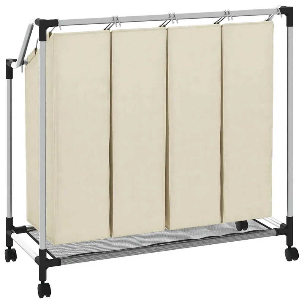 Laundry Sorter Cream 4 Bags Steel Frame Wheels Handles Dirty Clothes Organizer
