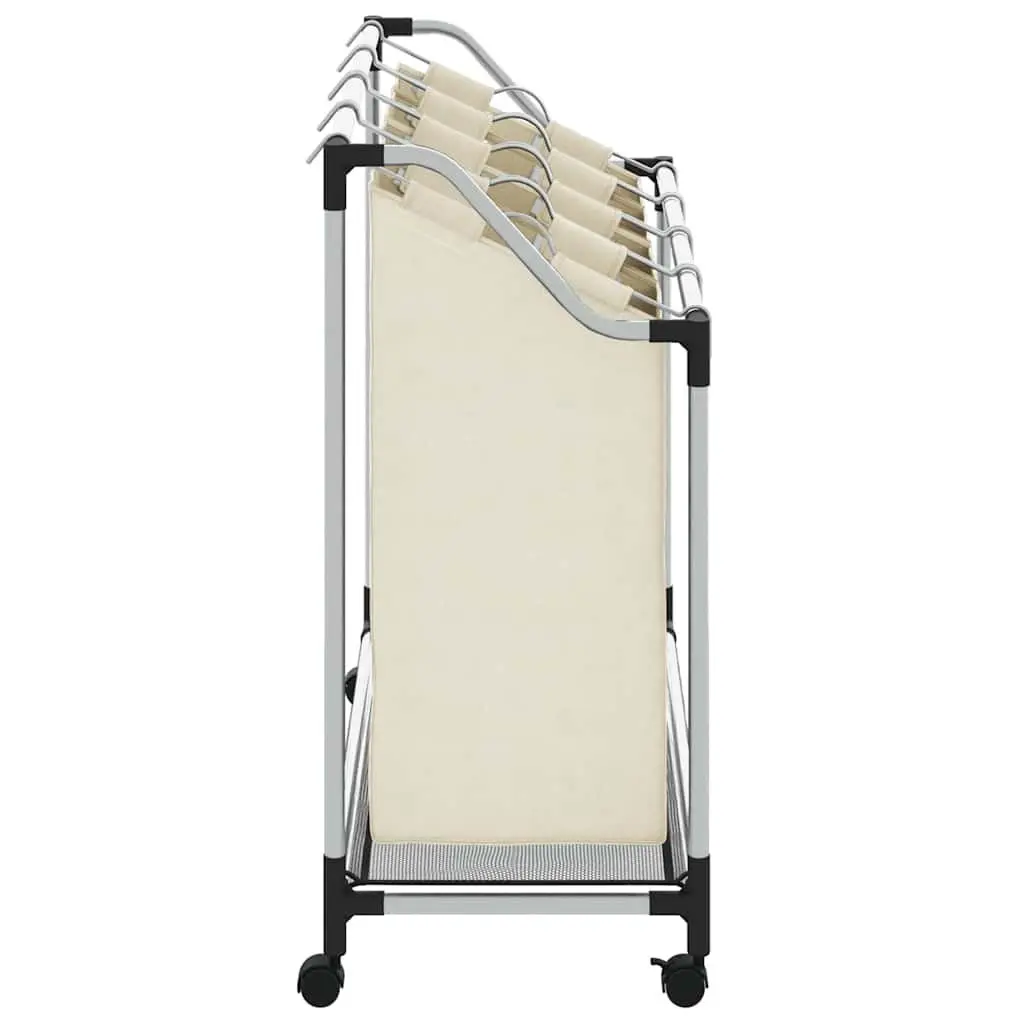 Laundry Sorter Cream 4 Bags Steel Frame Wheels Handles Dirty Clothes Organizer