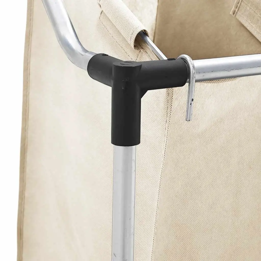 Laundry Sorter Cream 4 Bags Steel Frame Wheels Handles Dirty Clothes Organizer