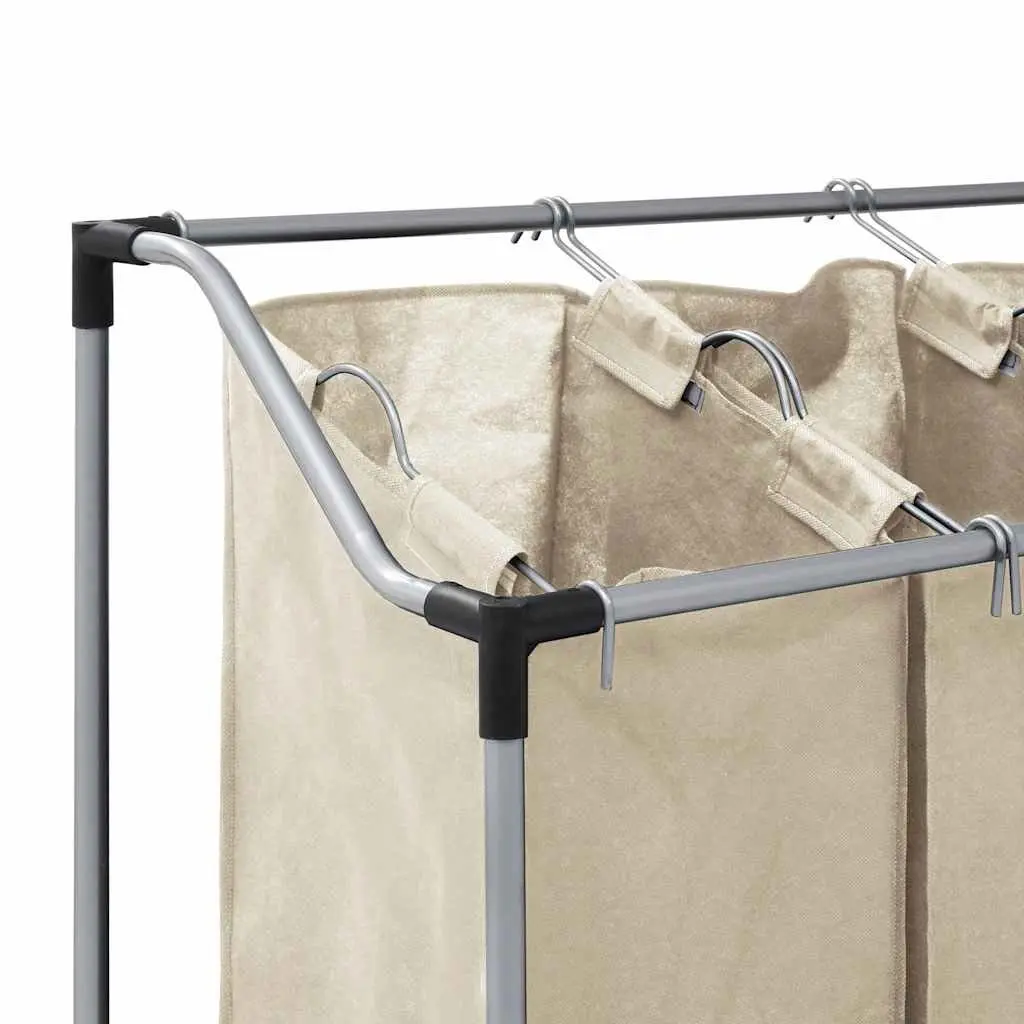 Laundry Sorter Cream 4 Bags Steel Frame Wheels Handles Dirty Clothes Organizer